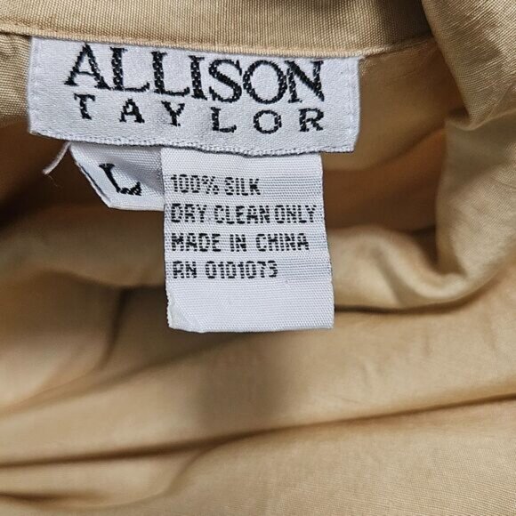 Vintage Allison Taylor 100% Silk Button Front Blouse Champagne Gold Size Large - Picture 5 of 5